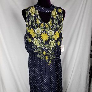 Harlow Rose Women XL Dress Blue Yellow Floral Dot